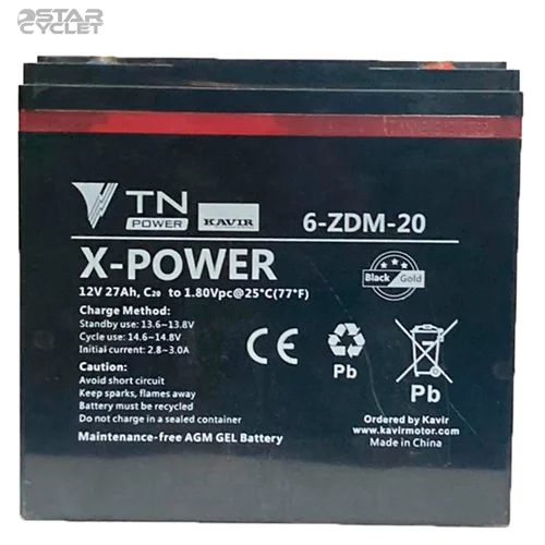 باتری پاور مدل 12V 25A مناسب موتورهای برقی 2000 و 1500 وات کویر، نامی و نیرو موتور