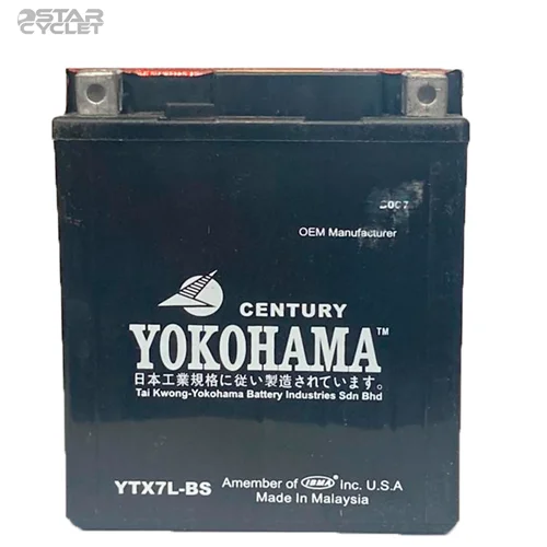 باتری موتور سیکلت یوکوهاما مدل 12V7A بلند مناسب بنلی150، 250تک، وسپا پریماورا و باکسر انژکتور