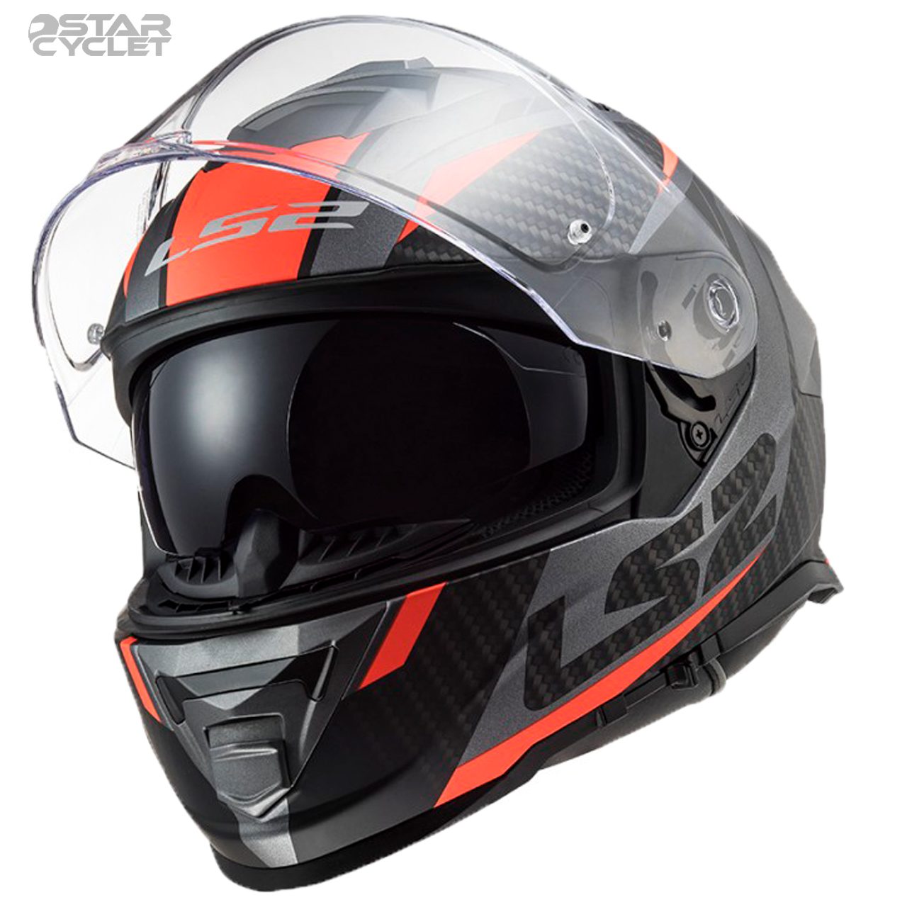 خرید کلاه کاسکت فک ثابت LS2 مدل STORM BLACK-ORANGE
