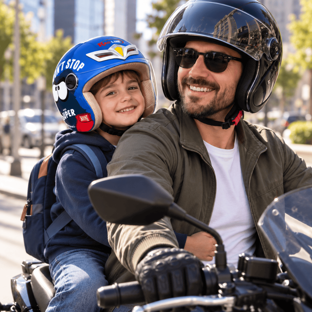 model wearing blue helmet
