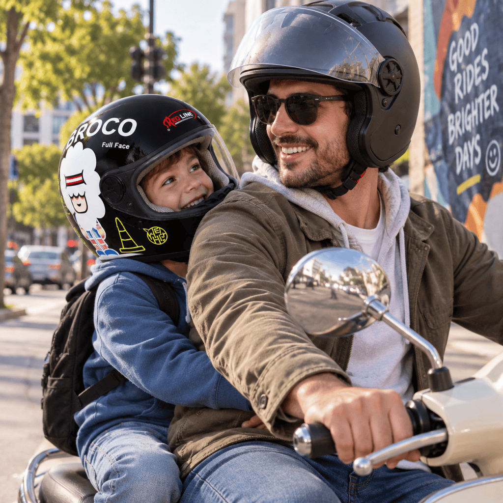 model wearing kids helmet