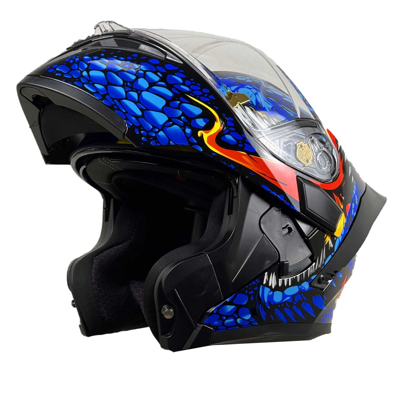 عینک کلاه کاسکت فک متحرک QIKE مدل BLU FIRE