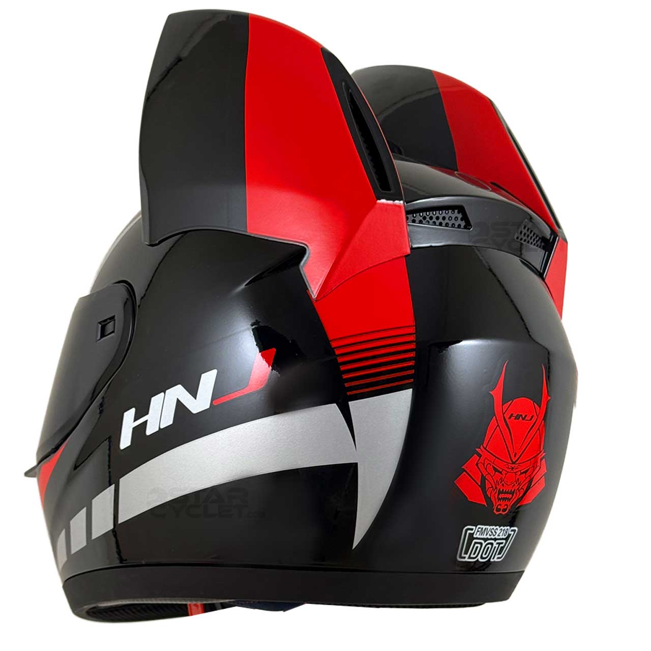 عکس کلاه کاسکت گربه‌ای HNJ مدل BLAK RED