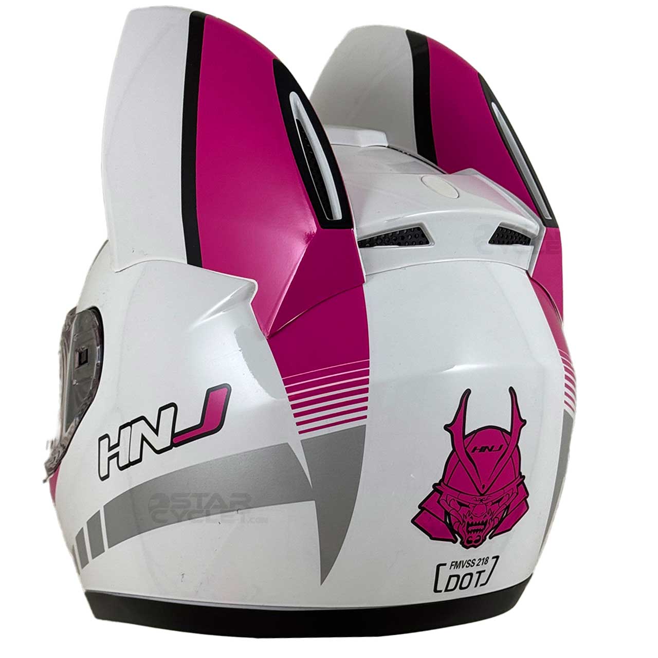 عکس کلاه کاسکت گربه‌ای HNJ مدل PINK WHITE SAMURAI