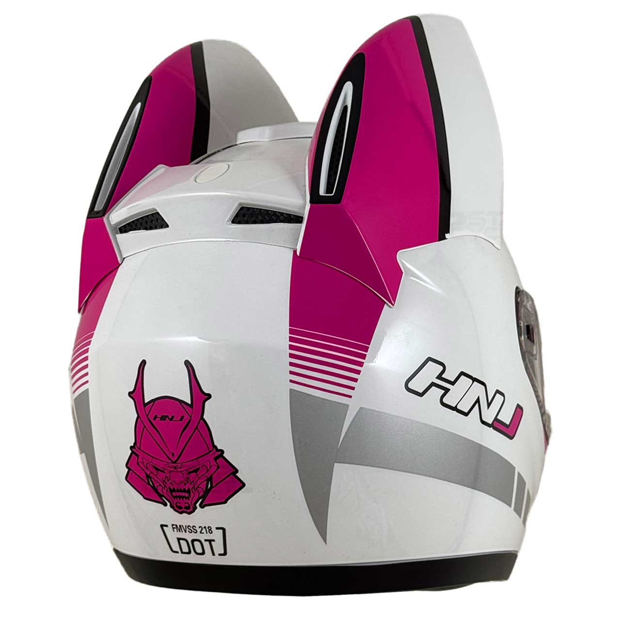 بررسی کلاه کاسکت گربه‌ای HNJ مدل PINK WHITE SAMURAI