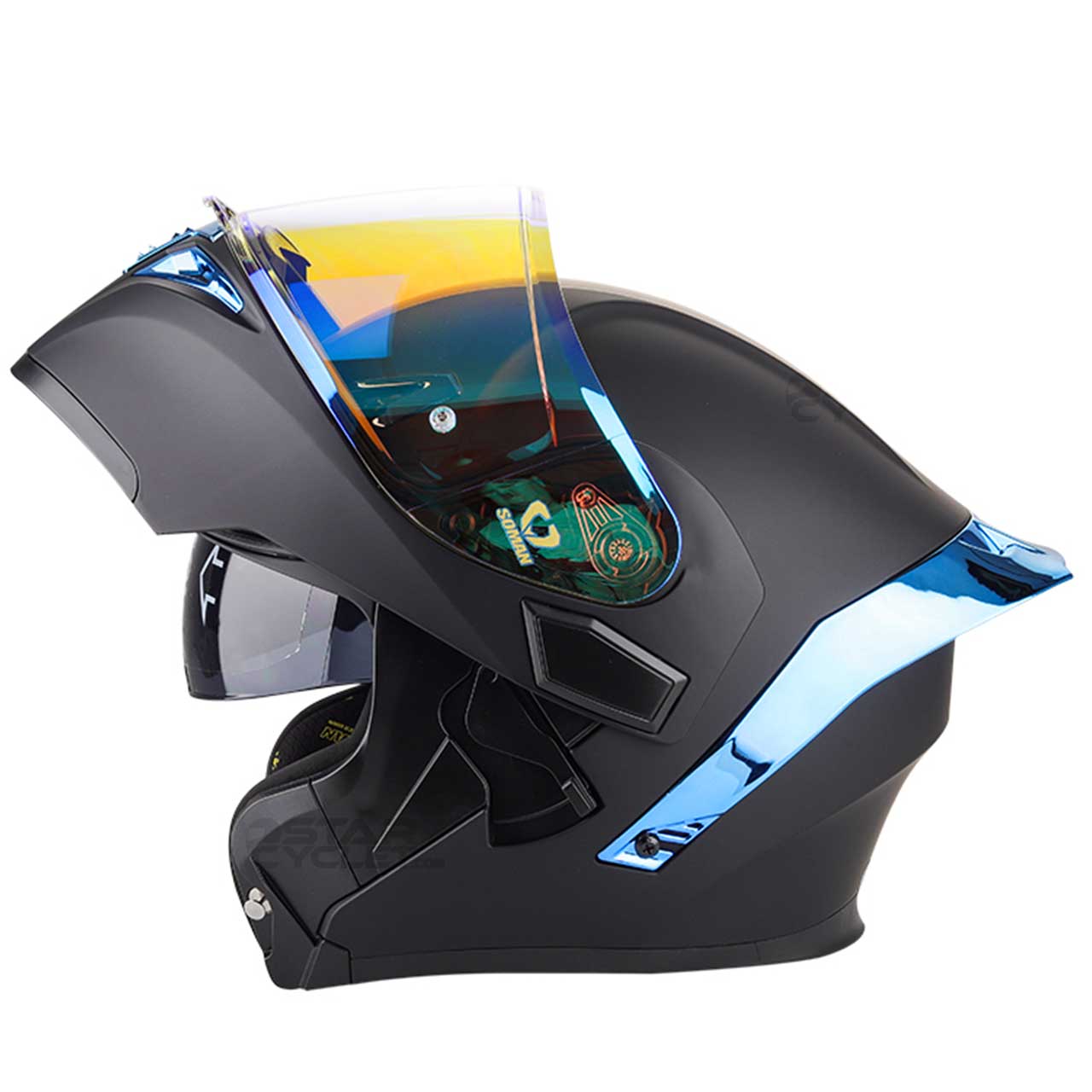 قیمت کلاه کاسکت فک متحرک SOMAN مدل 955 MATT-BLACK-ELECTROPLATED-BLUE