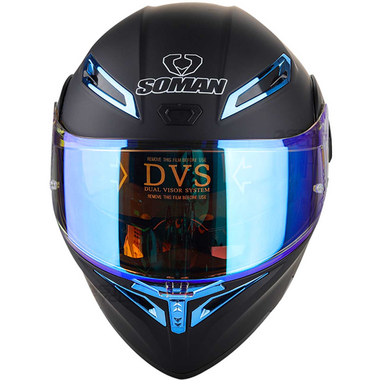 رنگ کلاه کاسکت فک متحرک SOMAN مدل 955 MATT-BLACK-ELECTROPLATED-BLUE