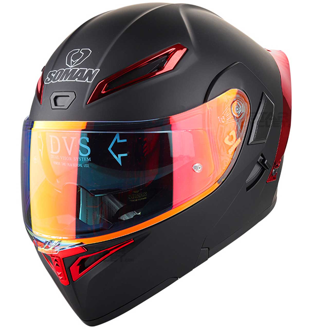 قیمت کلاه کاسکت فک متحرک SOMAN مدل 955 MATT-BLACK-ELECTROPLATED-RED