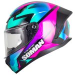 بررسی کلاه کاسکت فک ثابت SOMAN مدل 973 SHINING-BLUE-PURPLE-VISION-PLUS