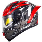 استاندارد کلاه کاسکت فک متحرک SOMAN مدل F2 MATT-BLACK-RED-SPIDER