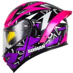 خرید کلاه کاسکت فک متحرک SOMAN مدل F2 GLOSS-BLACK-PURPLE-PINK-SPIDER