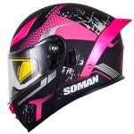 خرید کلاه کاسکت فک متحرک SOMAN مدل F2 MATT-BLACK-PINK-SHADOW