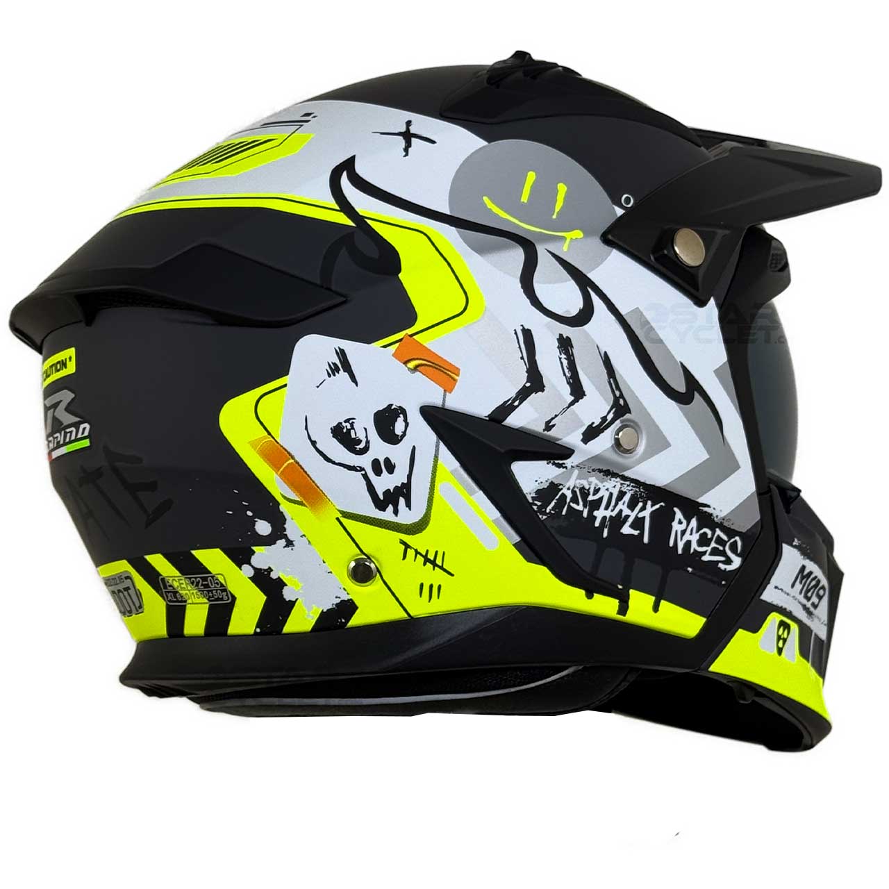 رنگ کلاه کاسکت فک جدا RAPIDO مدل 890 MATT-FLUO-YELLOW-SLIVER-WHITE 9#BB
