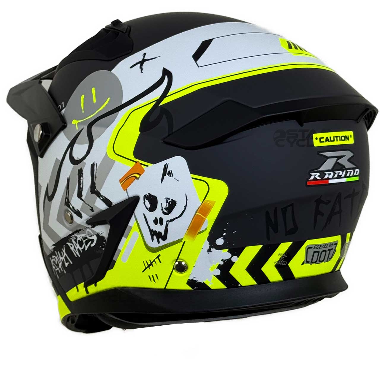 بررسی کلاه کاسکت فک جدا RAPIDO مدل 890 MATT-FLUO-YELLOW-SLIVER-WHITE 9#BB