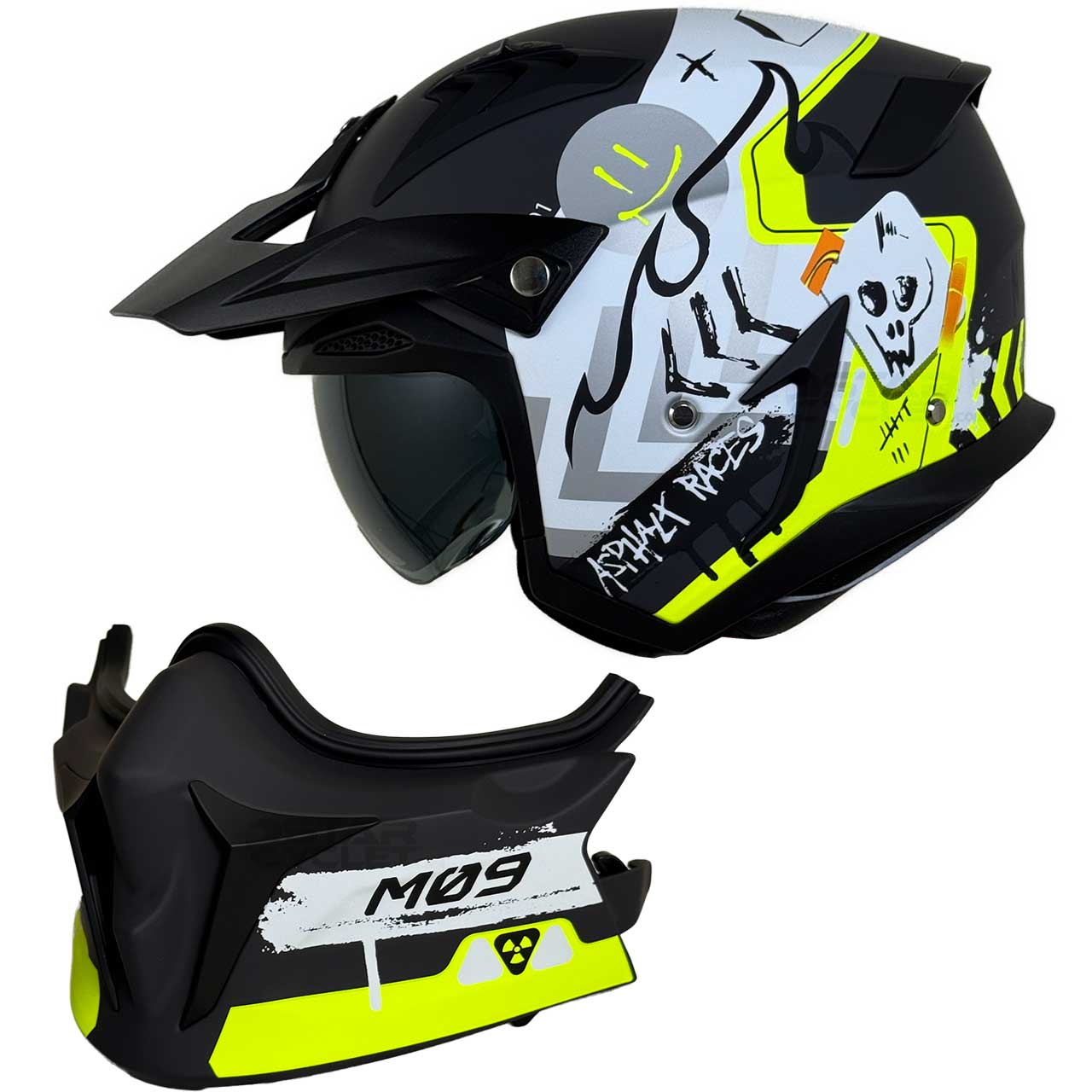 عکس کلاه کاسکت فک جدا RAPIDO مدل 890 MATT-FLUO-YELLOW-SLIVER-WHITE 9#BB