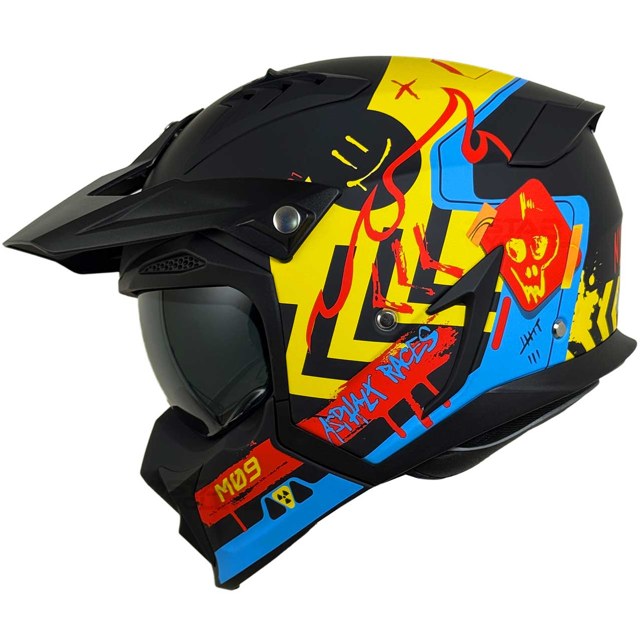 بررسی کلاه کاسکت فک جدا RAPIDO مدل 890 MATT-FLUO-BLUE-YELLOW-RED 9#A