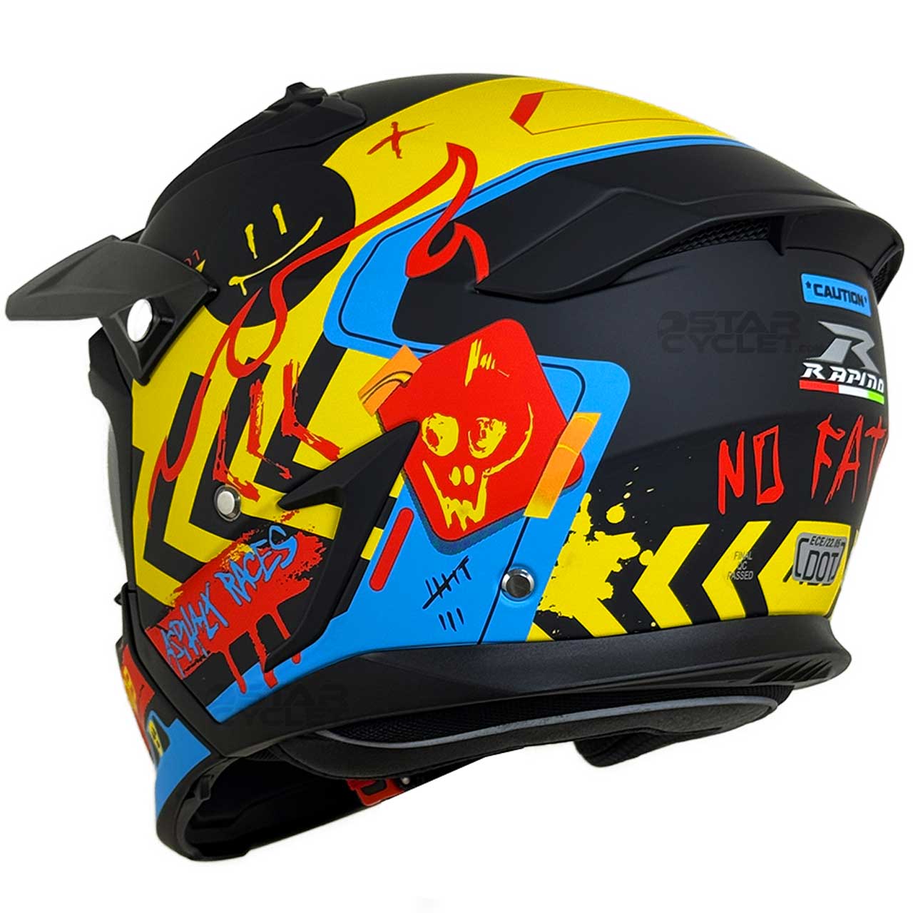 رنگ کلاه کاسکت فک جدا RAPIDO مدل 890 MATT-FLUO-BLUE-YELLOW-RED 9#A