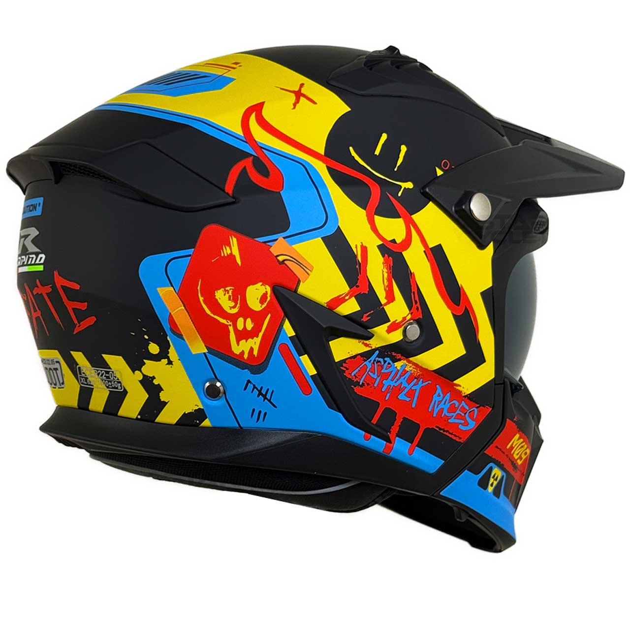 کیفیت کلاه کاسکت فک جدا RAPIDO مدل 890 MATT-FLUO-BLUE-YELLOW-RED 9#A