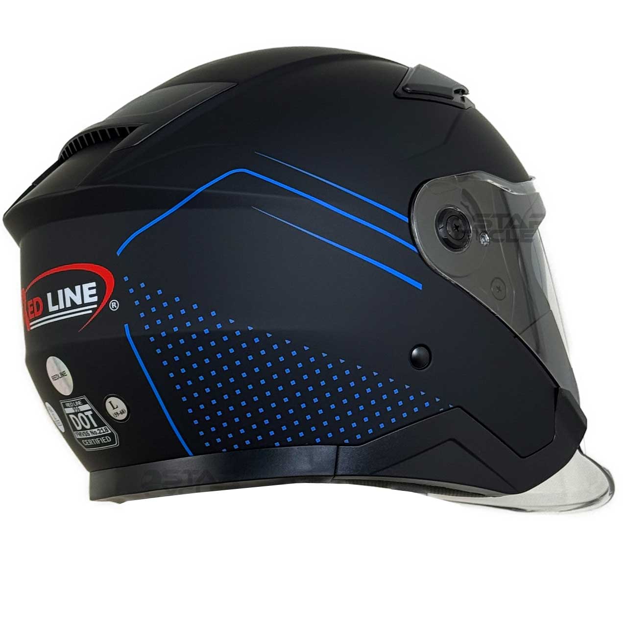 رنگ کلاه کاسکت بدون فک REDLINE مدل MATT-BLACK/BLUE-Graphics 956-9