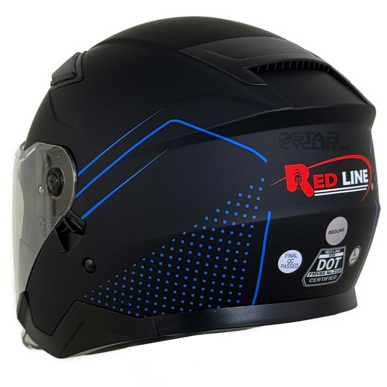 کیفیت کلاه کاسکت بدون فک REDLINE مدل MATT-BLACK/BLUE-Graphics 956-9