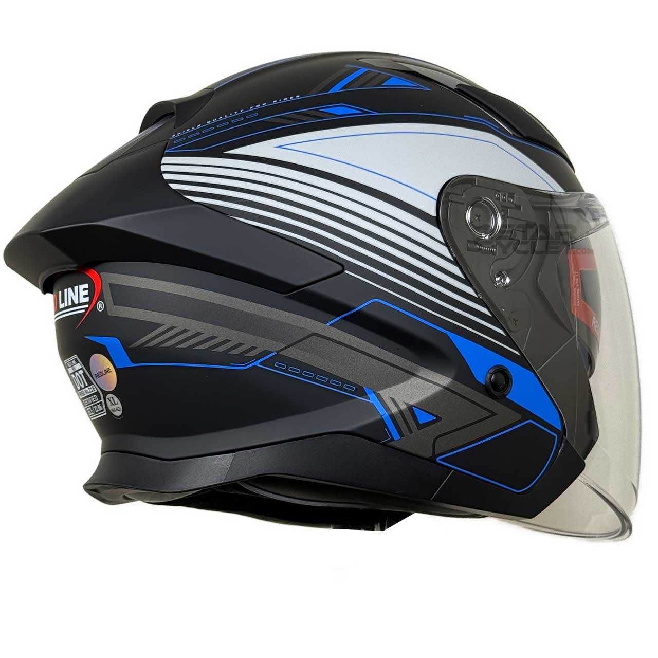 عکس کلاه کاسکت بدون فک REDLINE مدل MATT-BLACK-Blue-prelude 965-5