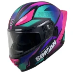 کلاه کاسکت فک متحرک SOMAN مدلF2 WHITE-BLUE-VISION