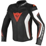 کاپشن چرم زمستانی موتورسواری DAINESE مدل ASSEN BLACK WHITE ORANGE