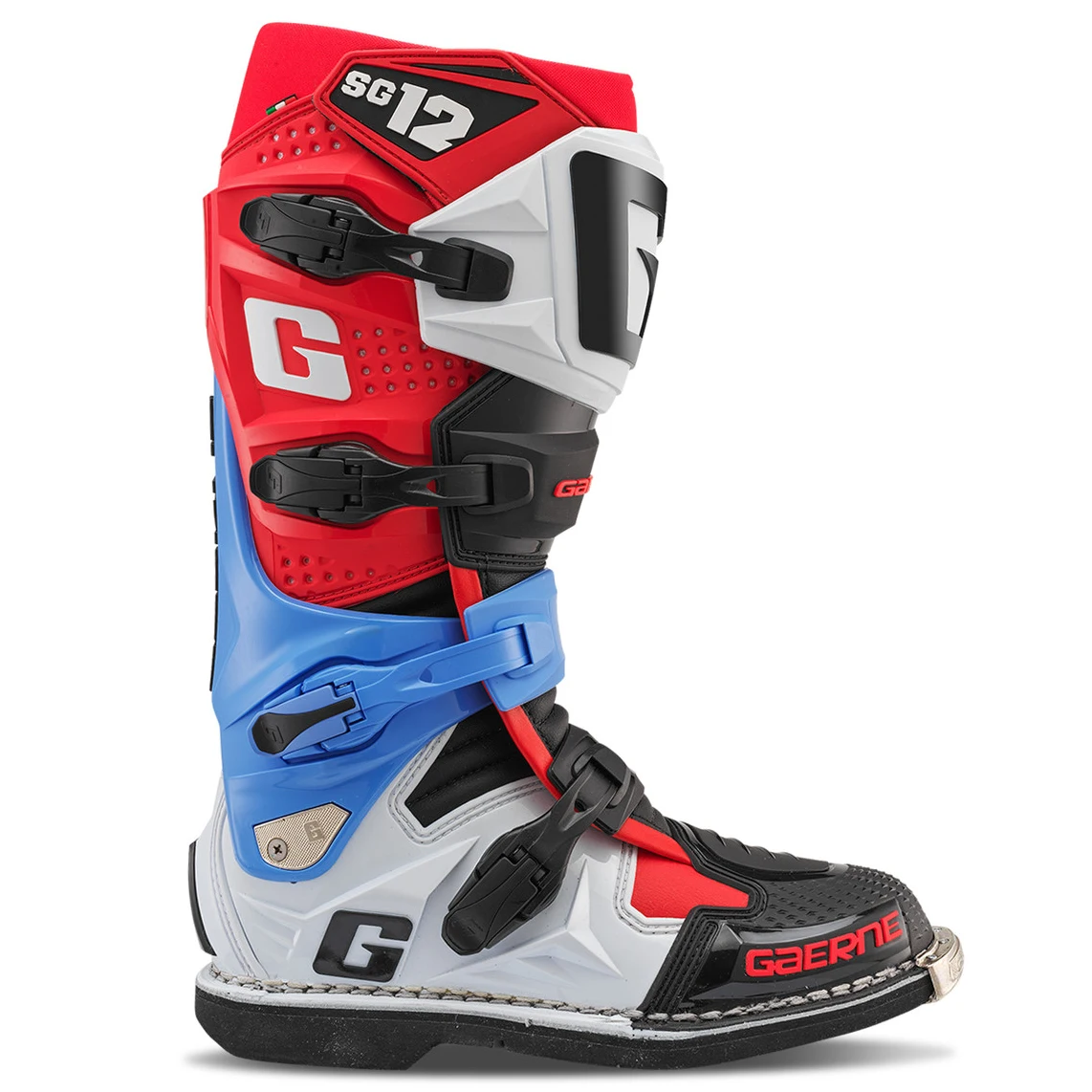 عکس بوت کراسی موتورسواری GAERNE مدل BLACK RED WHITE BLUE SG12