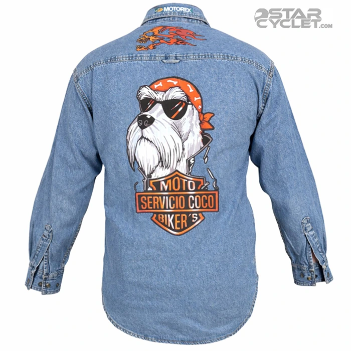 خرید پیراهن جین موتورسواری H&M مدل BLUE HARLEY DAVIDSON