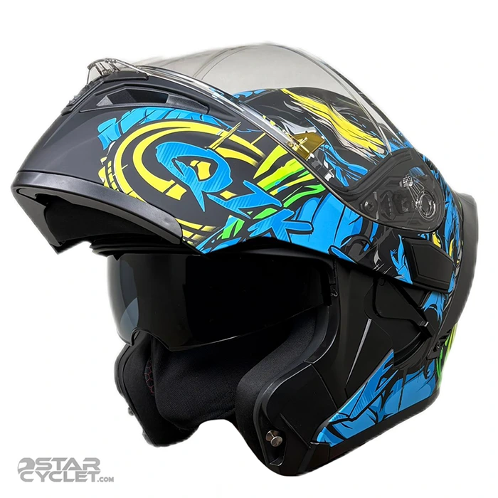 خریدکلاه کاسکت فک متحرک Qike مدل MP01 BLUE THUNDER GOD