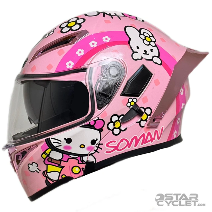 قیمت کلاه کاسکت فک متحرک دخترانه SOMAN مدل SM955-S PINK CUTE CATS PRO