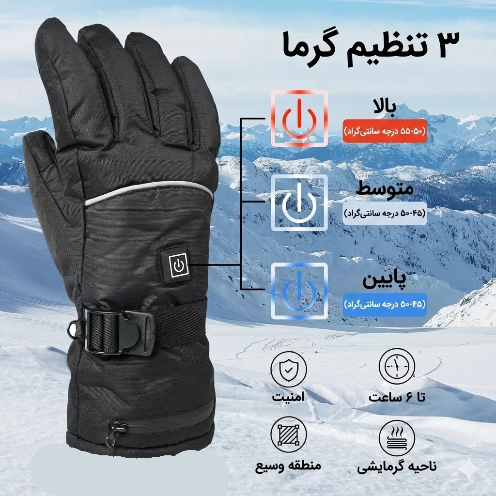 عکس دستکش زمستانی هیتردار موتورسواری مدل BLACK