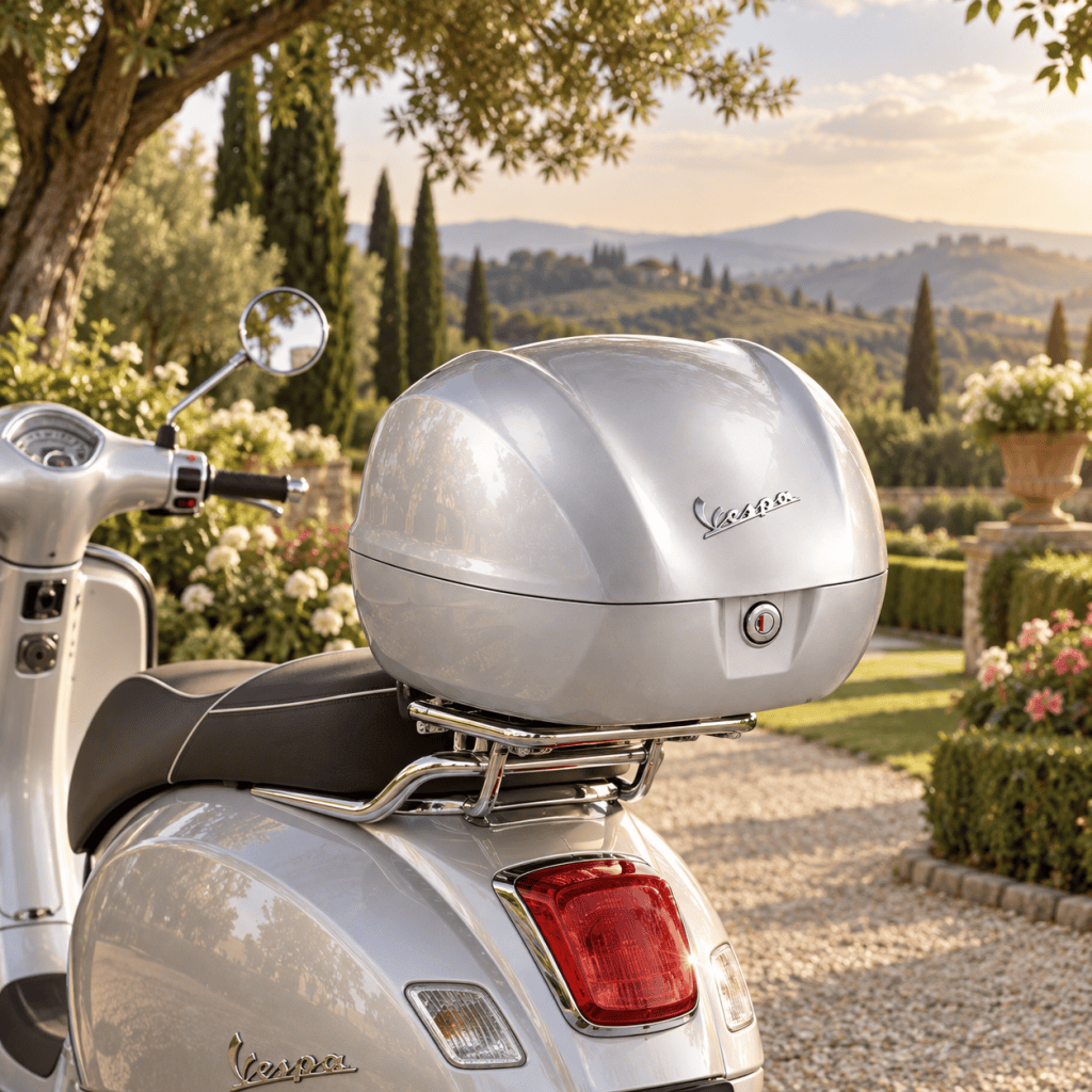 نمونه باکس موتورسیکلت پیاجیو مدل VESPA PRIMAVERA SILVER روی موتور وسپا