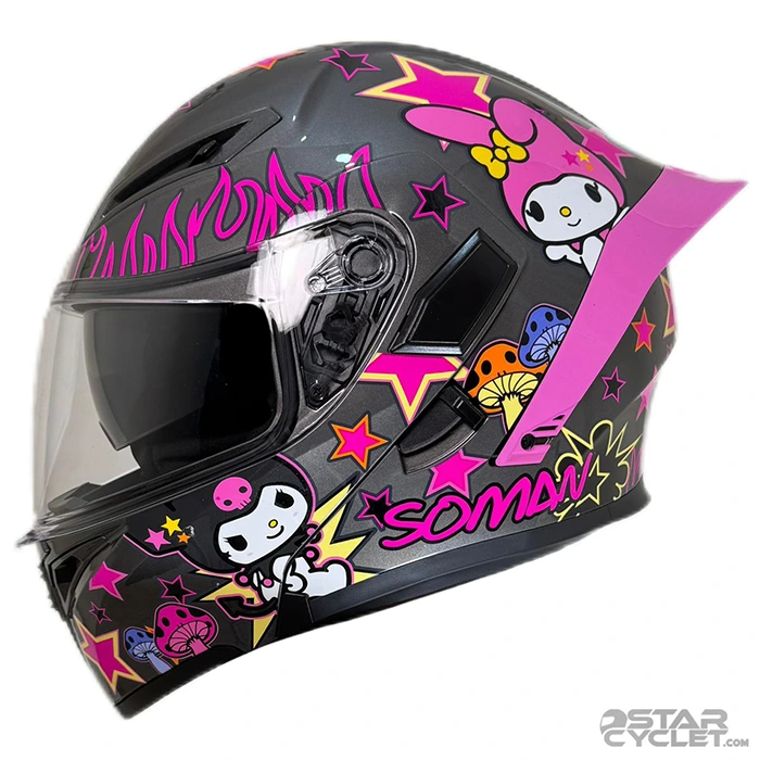 قیمت کلاه کاسکت فک متحرک دخترانه SOMAN مدل SM955-S NAUGHTY BLACK PINK