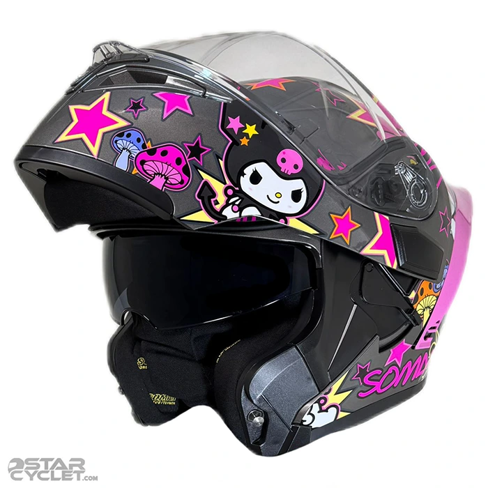 خرید کلاه کاسکت فک متحرک دخترانه SOMAN مدل SM955-S NAUGHTY BLACK PINK