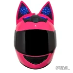 خرید کلاه کاسکت گربه‌ای اسپیکردار و چراغدار HNJ مدل F939 PLUS PINK