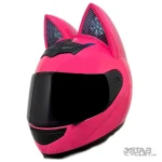 کلاه کاسکت گربه‌ای اسپیکردار و چراغدار HNJ مدل F939 PLUS PINK