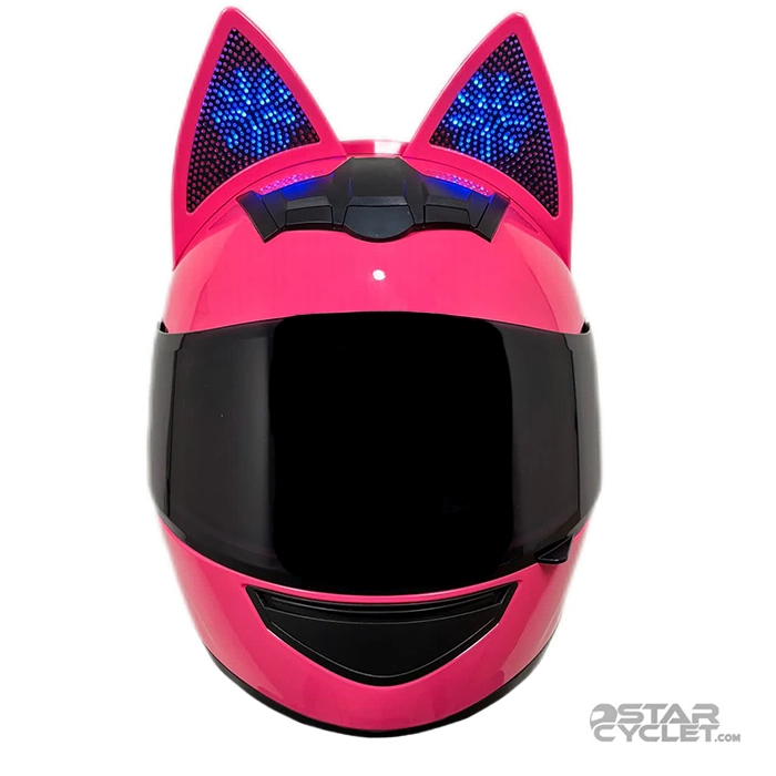 خرید کلاه کاسکت گربه‌ای اسپیکردار و چراغدار HNJ مدل F939 PLUS PINK