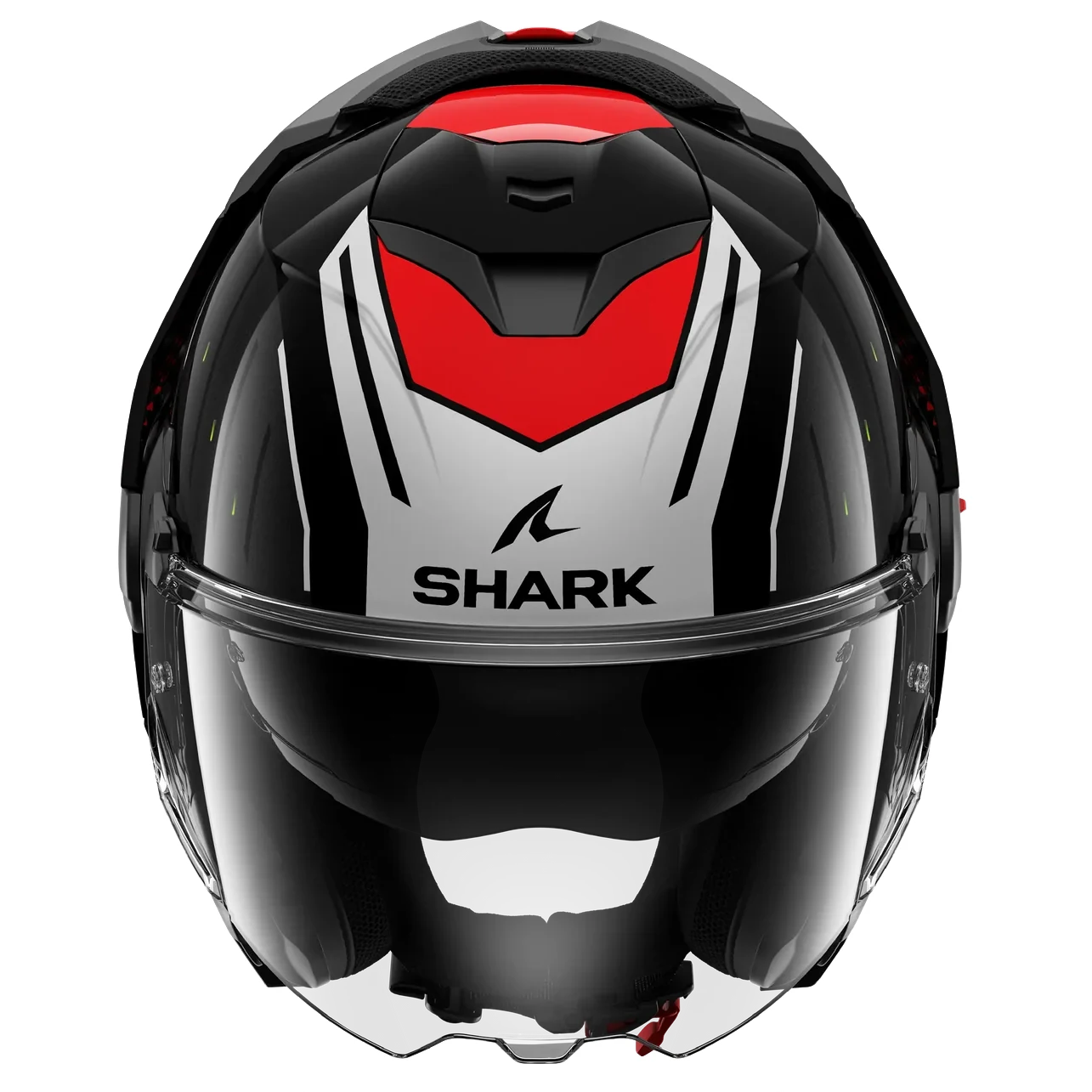 عکس جلو کلاه کاسکت فول‌‌ متحرک SHARK مدل OXO RYDGER BLACK WHITE RED