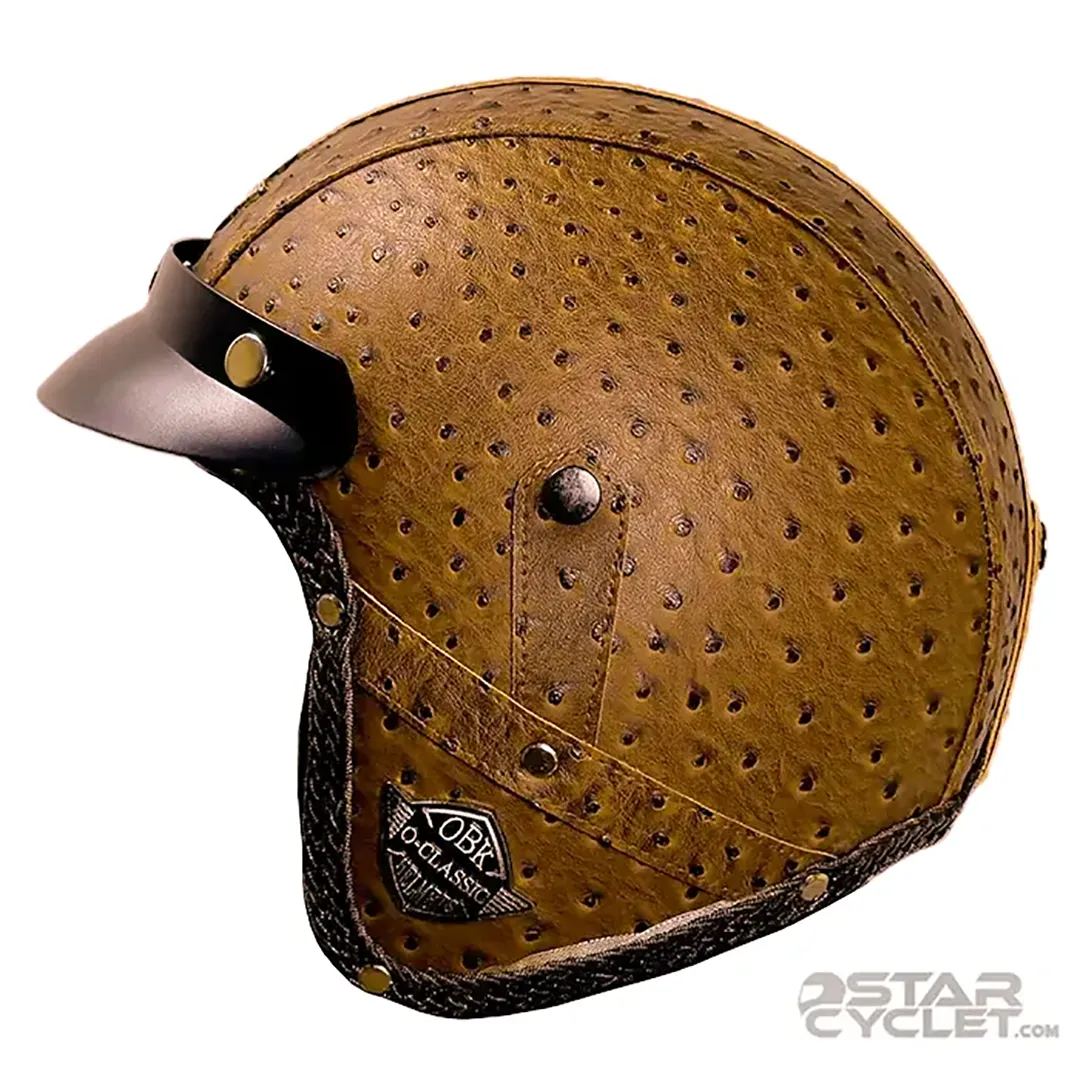 خرید کلاه کاسکت وسپایی چرمی OBK مدل OSTRICH BROWN