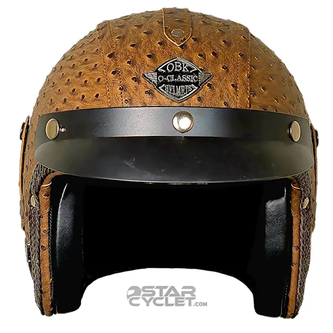 عکس کلاه کاسکت وسپایی چرمی OBK مدل OSTRICH BROWN