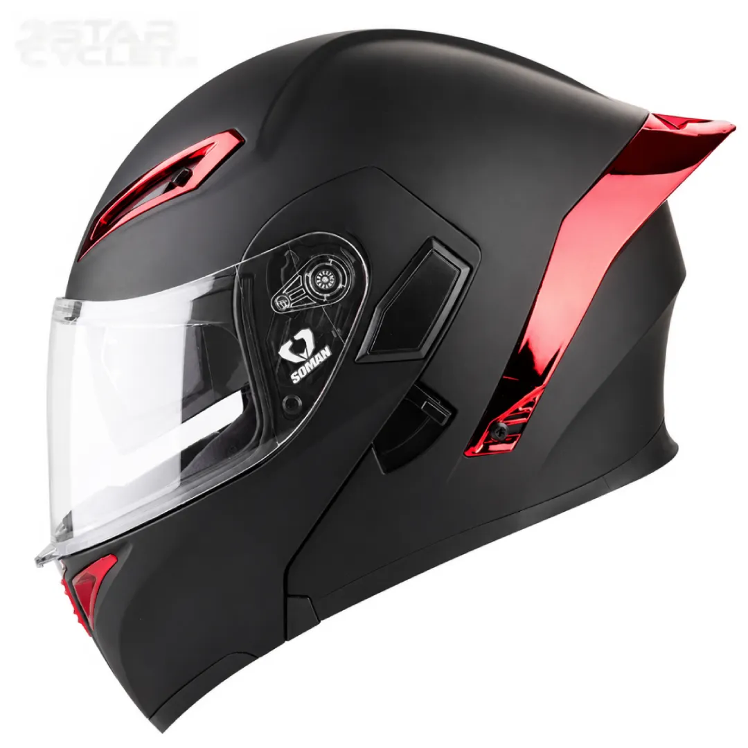 قیمت کلاه کاسکت فک متحرک SOMAN مدل 955 MATT-BLACK-ELECTROPLATED-RED