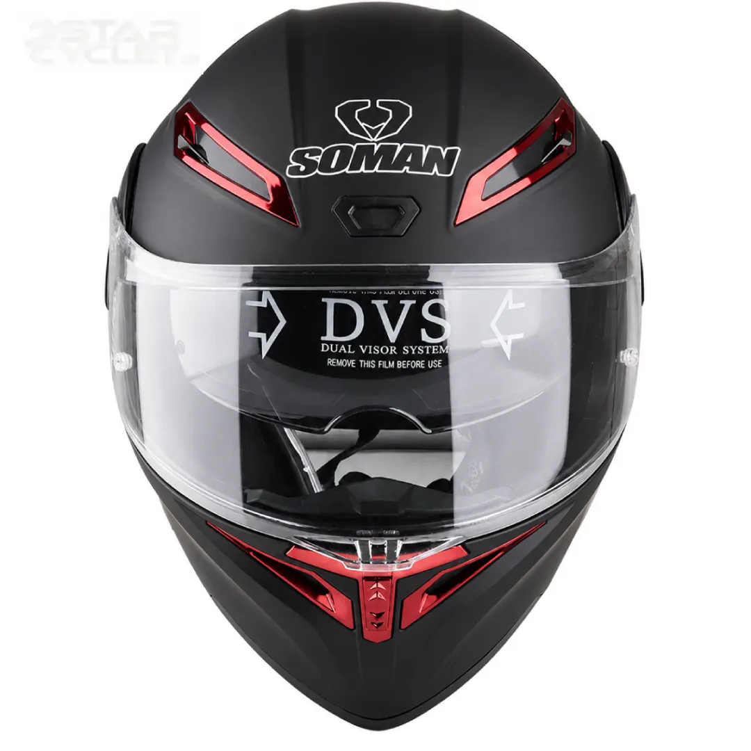 عکس کلاه کاسکت فک متحرک SOMAN مدل 955 MATT-BLACK-ELECTROPLATED-RED