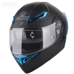 کلاه کاسکت فک متحرک SOMAN مدل 955 MATT-BLACK-ELECTROPLATED-BLUE