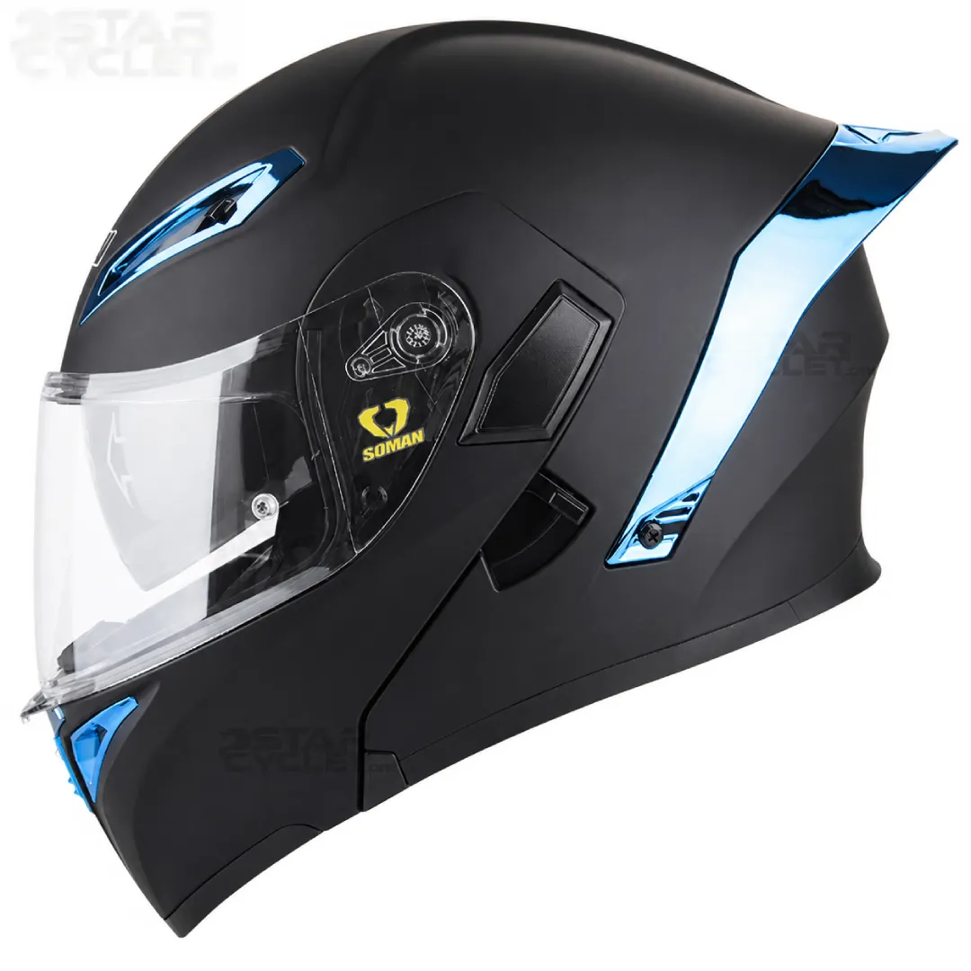 قیمت کلاه کاسکت فک متحرک SOMAN مدل 955 MATT-BLACK-ELECTROPLATED-BLUE