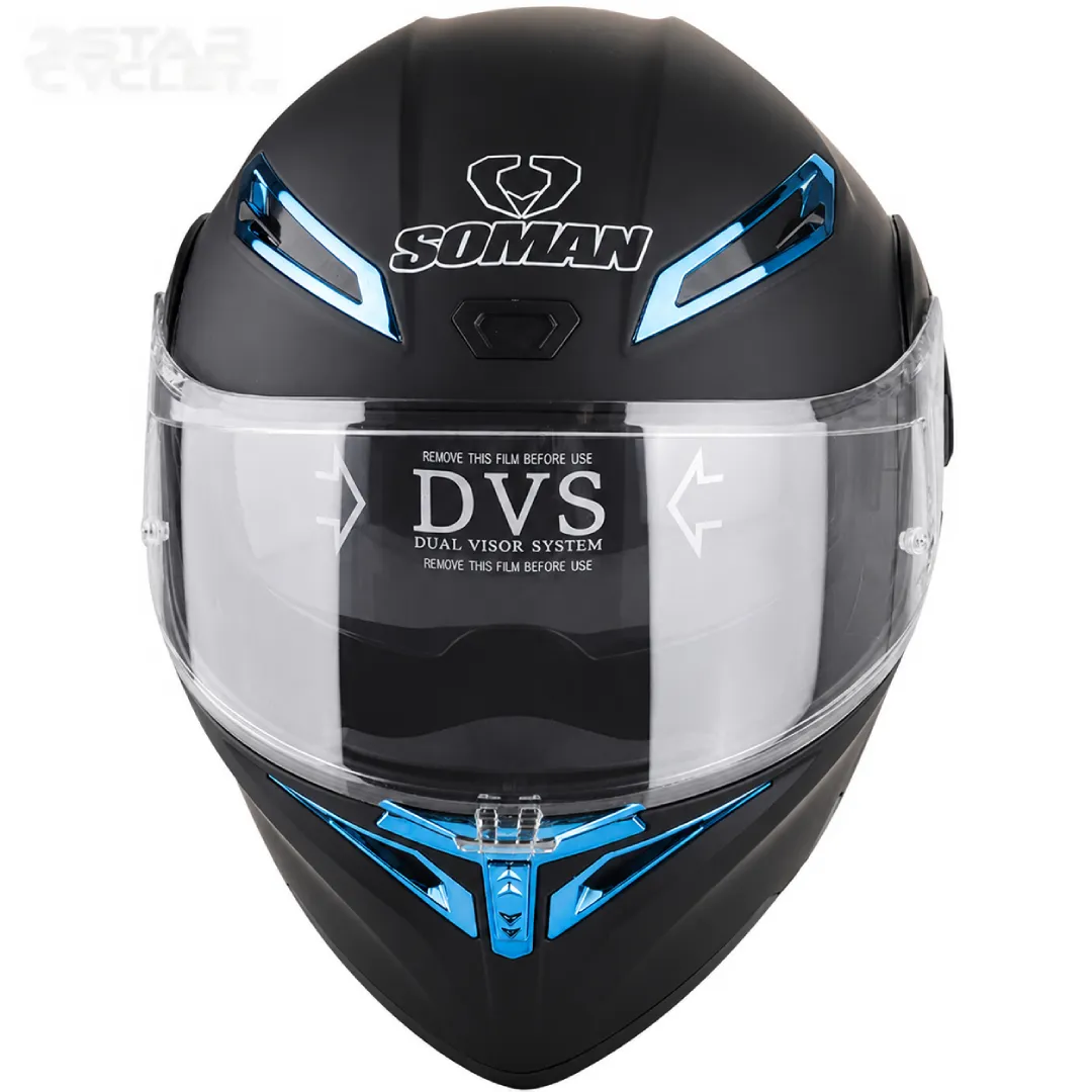 عکس کلاه کاسکت فک متحرک SOMAN مدل 955 MATT-BLACK-ELECTROPLATED-BLUE