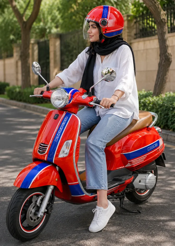 خرید کلاه کاسکت وسپایی بئون مدل B110 ORANGE BLUE NANO از استارسیکلت - عکس