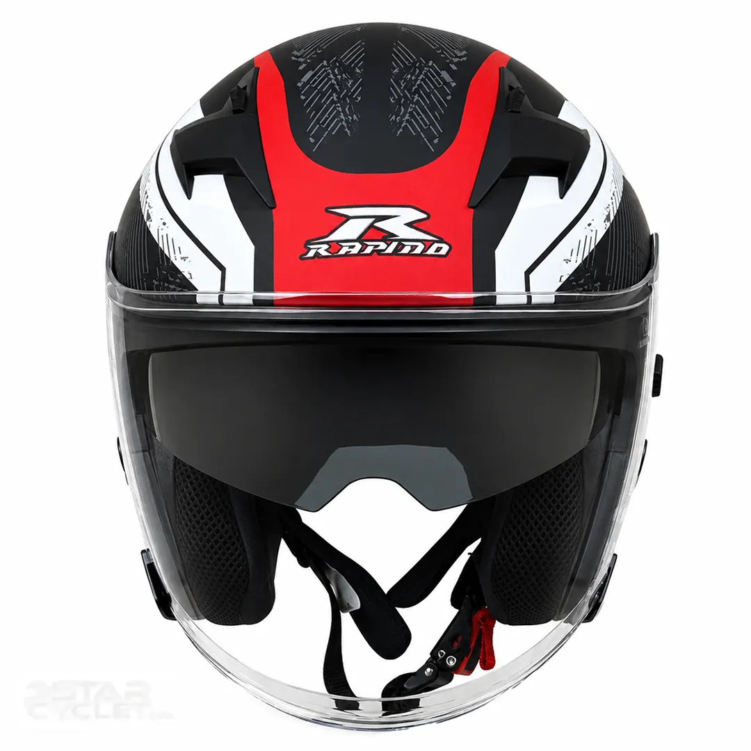 عکس کلاه کاسکت بدون فک راپیدو مدل 878 MATT RED WHITE 33#A