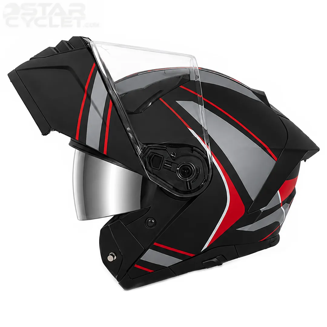 خرید کلاه کاسکت فک متحرک REDLINE مدل 15-960 MATT BLACK RED GRAY AVATAR