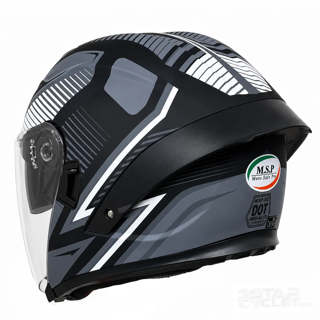 سه رخ کلاه کاسکت بدون فک ام اس پی مدل 336MATT GRAY BLACK WHITE